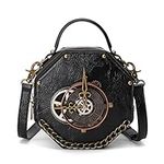 Messenger Bag Leather Retro Briefcase Steampunk Crossbody Shoulder Purse Satchel for Women Lolita Gothic Costume Accessory, Black 166