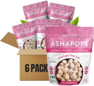 AshaPops Popped Water Lily Seeds, Himalayan Pink Salt, 1 oz Bags, Pack of 6