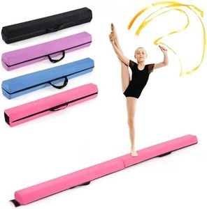 COSTWAY Folding Gymnastics Balance Beam, 7ft/210cm Kids Training Beam with Carry Handles, Removable Suede Cover and Non-slip Bottom, Floor Gymnastics Beams for Home Gym Exercise (Pink)