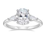 EAMTI 3CT 925 Sterling Silver Engagement Rings 3-Stone Oval Cut Cubic Zirconia CZ Wedding Promise Rings for Her Wedding Bands for Women Size 8.5