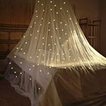 Bed Canopy Mesh Netting with Fluorescent Stars for Girls Kids Glow in Dark Hanging Bed Dome Canopy Crib Tent Easy Installation Mosquito Net for Single to King Size Beds (White)