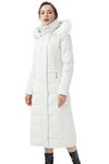 Orolay Women's Long Down Jacket with Faux Fur Trim Ladies Hooded Coat Quilted Padded Jacket with Raglan Sleeve New-White XXL