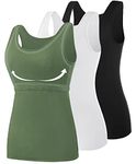 ROSYLINE Cotton Tank Tops with Shelf Bra Undershirts for Women Stretch Tanks Wide Strap Black/White/Army Green M