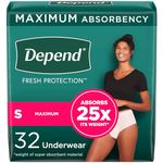 Depend Fresh Protection Adult Incontinence Underwear for Women (Formerly Depend Fit-Flex), Disposable, Maximum, Small, Blush, 32 Count