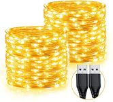 HOESOE 2 Pack USB Fairy Lights for Bedroom,33Ft 100Led Silver Wire Waterproof String Lights, Indoor Twinkle Lights for Teen Girls Room Party Wedding Festival Holidays Table Decoration (Warm White)