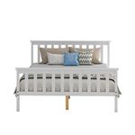 Panana 3FT Single Bed Frame Pine Wood Bed with Slats Bed for Kids (White, Double)