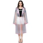 AllExtreme EVA Raincoats Transparent Reusable Water Resistant with Hood and Sleeves for Women Men (Size- M, Pink)