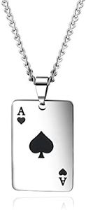 coadipress Punk Stainless Steel Playing Card Poker Tag Pendant Necklace for Women Men Lucky Rock Ace of Spade Heart Royal Flush Games Chain Necklace Hip Hop Unisex Jewelry Gift, Stainless Steel, Cubic