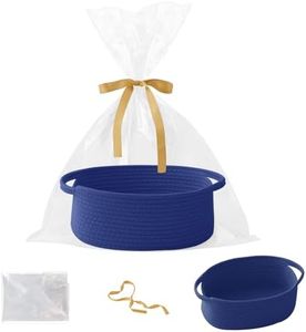 HZFTJOY Gift Basket with Gift Bag and Ribbons,Small Rope Woven Shelf Storage,Baskets for Gifts Empty,Birthday,Shower,Decorative Organizer Box for Cat Dog Pet with Handles(Royal Blue)