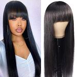 CLAROLAIR Straight Human Hair Wigs with Bangs None Lace Front Wigs Human Hair 150% Density Glueless Machine Made Brazilian Virgin Human Hair Wigs for Black Women Natural Color(26 Inch, Straight)