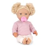 LullaBaby - 14-Inch Realistic Baby Doll - Wavy Light-Blonde Hair, Blue Eyes & Soft Body - Pink Sweater Outfit, Hair Elastics & Pacifier - Pretend Play - Toy for Kids 2 Years +