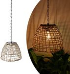 Livinlarge Vintage Rattan Basket Shade Solar Lantern Hanging Lighting Country Style Pendant Light Patio Garden Farmhouse Decoration Rustic Handmade Rattan Pendant Lamps.