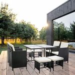 mcc direct 9 Pieces Rattan Garden Furniture Outdoor Chair & Table 4+4+1 Set Cuba (Black)