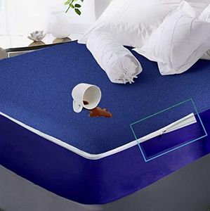 Trance Home Linen Zippered Chain Cotton Waterproof Mattress Protector|Dust Mite Proof, Bed Bug Protection Mattresses Cover for King Bed Size with 6 inch Thick (78 x 72 x 6 inches, Ink Blue)