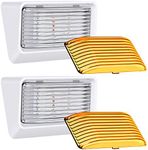 Leisure LED RV Exterior Porch Utility Light - 12v 280 Lumen Lighting Fixture. Replacement Lighting for RVs, Trailers, Campers, 5th Wheels. White Base, Clear and Amber Lens Included (White, 2-Pack)