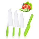 BBKON 4 Pcs Toddler Knife, Kids Knife Set, Plastic Knife for Girls and Boy, Kids Safe Kitchen Knife Set for Cutting Veggies Fruits Salad Cake(4PCS Green)