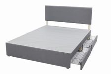 Panana Platform Bed Frame with/without Storage Drawers & Height Headboard, Grey Linen Fabric Divan Bed, Mattress Foundation with Metal Slats (4FT Small Double, with Headboard, 2 Side Drawers)