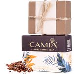 CAMIA - 100% Natural & Handmade Organic Coffee Soap For Bath | Luxury & Natural Bath Soap to Remove Dead Skin Cells | Exfoliating and Skin-Revitalizing Soap Bar | Rich in Antioxidants | 125 Gm