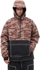 SNOWVERB Mens Baggy Snow Insulated Jacket Winter Waterproof Big Cargo Pocket Windproof Snowboarding Jacket with Hood (US, Alpha, Medium, Regular, Regular, Desert Camo/Black)
