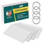 PG Creations Pre Punched Unruled Index Flash Cards with Binder Rings, Blank Plain, 2x3.5 Inch, Small Size, 280 Gsm Ivory Cardstock, White, Pack of 400 Sheets with 8 Rings