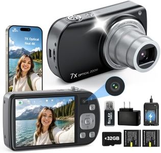 7X Optical Zoom Digital Camera, Real 4K Compact Camera with WiFi & 5-Axis Anti-Shake, Vlog Camera for Travel, Daily Recording & Outdoor Use, 2.8" Touchscreen for Beginner & Teen, 32GB Card & 2 Battery