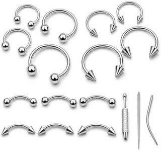 DGhera 16G Titanium Horseshoe and Curved Barbells, 14-Piece Set