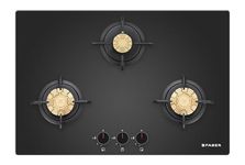 Faber 3 Burner 78cm Hob |Auto-Ignition| HOB PRIME HT783 CRS BR CI AI |Metal Knobs| Cast Iron Pan Support|Hob/Cooktop Hybrid|Black Glass Finish |5 Yrs Warranty on Glass,Valve & 2 Yrs on Burner by Faber