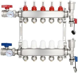 5 Loop Radiant Heat PEX Manifold Set, Pex Manifold with 1/2" PEX Tubing for Hydronic Radiant Floor Heating Stainless Steel