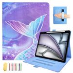 UUcovers for iPad Air 13 inch M2 Case 2024 & iPad Pro 12.9" Cover 6th/5th/4th/3rd Gen (2022/2021/2020/2018) with Stand/Hand Strap/Pencil Holder/Card Pocket [Auto Wake/Sleep],Pink Mermaid Tail Scale