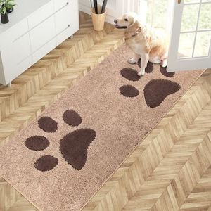 PURRUGS Dirt Trapper Door Mat 32" x 70", Non-Skid/Slip Machine Washable Microfiber Entryway Rug, Dog Door Mat, Super Absorbent Welcome Mat for Muddy Wet Shoes and Paws, Beige