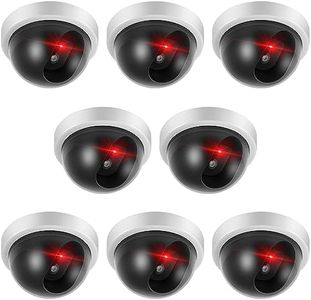 Kanayu 8 Pack Dummy Fake Camera CCTV Dome Fake Security Camera with Flashing Red LED Light Wireless Surveillance Dummy Cameras for Outside Decoy Camera with Screws Tape for Indoor Outdoor Home (White)