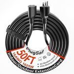 PlugSaf Black Outdoor Extension Cord 50 ft 16/3 Gauge Waterproof, Cold Weatherproof -58°F, Flame Retardant, Flexible 3 Prong Heavy Duty Electric Cord for Lawn Office,13A 1625W 16AWG SJTW, ETL Listed