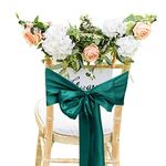 Trimming Shop 100pcs Satin Chair Sashes Bow Sash Decorative Party Chair Sash Wider Fuller Bows Chair Ties for Wedding Birthday Party Christmas Event Supplies Decoration, 7" x 108", Emerald Green