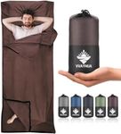 VVAYHUA Sleeping Bag Liners, Two-Way-Zipper Expose Feet Separately, Adult Sleep Sack Travel Sheets for Hotel Portable Single Camping Sheet for Business Trips-Coffee Color