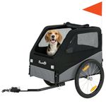 PawHut Dog Bike Trailer, Pet Cart Bicycle Carrier for Small and Medium Pets with 20" Inflatable Rubber Wheels, Universal Bicycle Coupler, Reflectors, Flag, Internal Leash, Support Up to 20kg, Grey