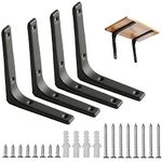 nuoshen 4PCS Shelf Bracket,6 x 5 Inch 90 Degree Right Angle Brackets Heavy Duty l Brackets for Table Bookshelf Wood Board Furniture Window with Screws(Black)