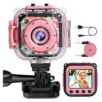 DROGRACE Children Kids Camera Waterproof Digital Video HD Action Camera Sports Camera Camcorder DV for Girls Birthday Holiday Gift Learn Camera Toy 1.77'' LCD Screen (Pink)