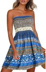 CHICALLURE Tube Top Sun Dress for Women Strapless Smocked Sundress Strapless Summer Beach Dresses (Boho Floral Blue, M)