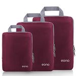 Eono Compression Packing Cubes, Travel Luggage Organiser Set, Travel Cubes, Extensible Organizer Bags for Travel Suitcase Organization, Burgundy, 3 Set