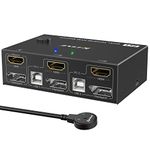 KCEVE Dp Hdmi Kvm Switch 2 Computer 2 Monitors, Dual Monitors Displayport Usb 2.0 Kvm Switcher Supports 4K@60Hz For 2 Computers Share Keyboard, Mouse And Monitor