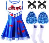 Didaey 6 Pcs Halloween Girl Zombie Costume Kids Cheerleader Costume Scary Bloody Halloween Party Cosplay (Blue,L)