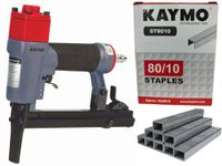 Kaymo ECO-PS8016LN Pneumatic Stapler with 80 Series 8010 Heavy Duty Staple Size 10mm (10000 Pieces) | 1000g Heavy-Duty | 50–90 PSI | 2-Inch Long Nose | Fixed Top Exhaust | Curved Metal Trigger