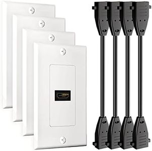 GearIT 4-Pack, 1-Port HDMI Wall Plate Outlet, Single Gang for Wall Outlet, Wall Plate, HDMI Jack, HDMI Insert, Faceplate, Wall Mount Plate in White, 4-Pk