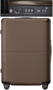 July Checked with CaseSafe - 24.5" Trackable TSA Lock Airline Approved Check In Luggage with Wheels, Spinner Suitcase for Men & Women - Rolling Suitcase, Spinner Wheels, Y-Strap - Dark Brown