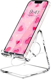 Crpich Acrylic Cell Phone Stand, Portable Phone Holder, Clear Phone Stand for Desk, Compatible with Phone15 14 13 Pro Max Mini 12 11 Plus SE, Switch, Android Smartphone, Pad, Tablet, Desk Accessories