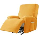 JHLD Velvet Stretch Recliner Cover, 4 Pieces Recliner Chair Cover Soft Recliner Protector Non Slip Recliner Slipcovers With Side Pocket Furniture Protector For Living Room-Golden-1 seater