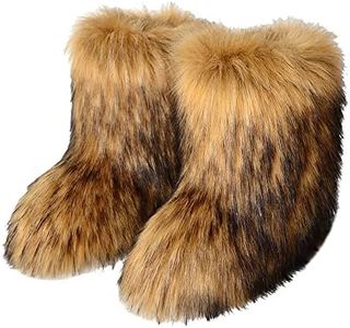 TangDao Faux Fur Colorful Snow Boots for Women Winter Boots Fuzzy Fluffy Furry Round Toe Suede Comfortable Plush Warm Short Snow Bootie Flat Shoes Mid-Calf Boots Outdoor Indoor(10 B(M) US,Brown)