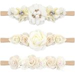 Lusofie 3Pcs Baby Flower Headband Floral Infant Elastic Hair Band Bows Wraps for Newborn Toddler Hair Accessories