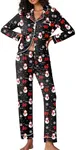 Ekouaer Pajamas Women's Long Sleeve Sleepwear Soft Button Down Loungewear Pjs Lounge Set Nightwear,Christmas Black With Santa,XX-Large