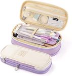 FINEMOE Large Pencil Case Stationery Items for Girls and Boys, Canvas Bags Pen Pencil Pouch for School College and Office, Organize Makeup Cosmetic, Aesthetic Cute Stationary Box (Purple)